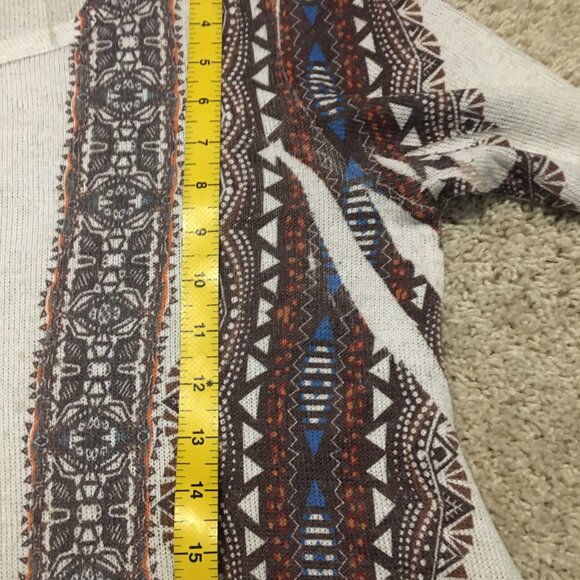 Point Zero Boho Knit Linen Blend A-Line Tribal Printed Top - Picture 15 of 16